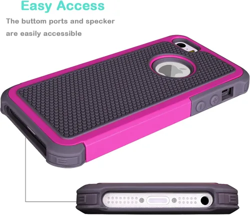 Vista 4 de Jeylly Funda para iPhone SE/Funda para iPhone 5S, Exterior de Plástico Duro que Absorbe Golpes + Interior de Silicona de Goma Defensor contra