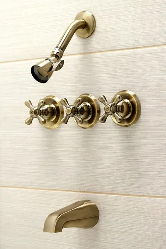 Vista 4 de Kingston Brass KB233AXAB Grifo victoriano de triple mango para bañera y ducha en latón antiguo