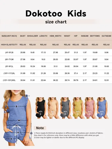 Vista 6 de Conjunto de camiseta y pantalones cortos de verano para niñas con bolsillos laterales