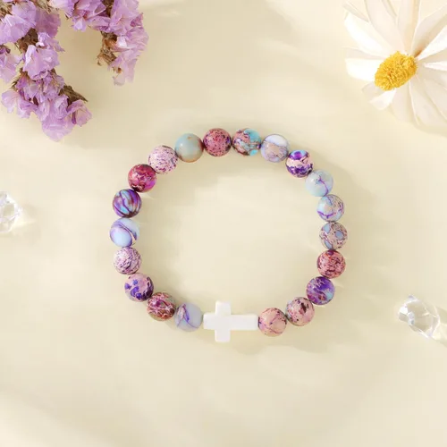 Vista 3 de Pulsera cruz JoycuFF para mujer, regalos de fe cristiana para mujer, joyería católica religiosa de Pascua, joyería cristiana, pulseras con cuentas