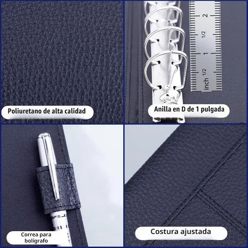 Vista 5 de Antner Carpeta de cheques de negocios de 7 anillos para cheques comerciales, capacidad de 600 cheques, cubierta de piel sintética con bolsa