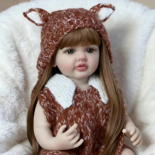 Vista 5 de iCradle Lovely Reborn Baby Dolls Girl de 22 pulgadas 21.7 in de cuerpo completo de vinilo suave realista muñecas recién nacidas de pelo largo
