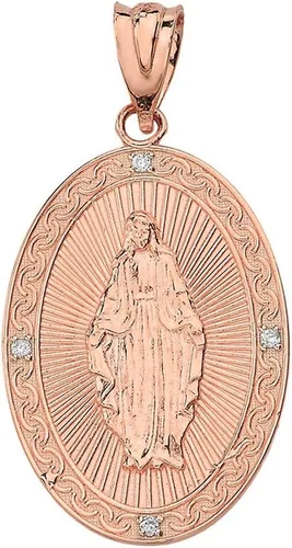 Vista 2 de Religious Jewelry by FDJ Collar de diamantes con medalla ovalada milagrosa de oro rosa de 10 k (1 pulgada)