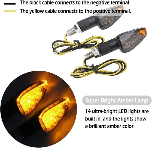 Vista 5 de 4 piezas de intermitentes para motocicleta, intermitentes delanteros y traseros de 14 LED con lámpara ámbar genial, luz de señal para motocicleta