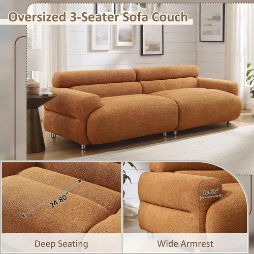 Vista 4 de Sofá Loveseat Boucle Cloud de 89", Cómodo Sofá Boucle Tapizado de Asiento Profundo, Sofá Moderno de Mediados de Siglo para Sala de Estar