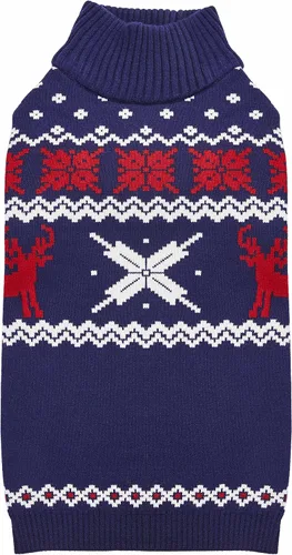 Vista 14 de Blueberry Pet Let It Snow Suéter Clásico Feo de Navidad con Capucha y Diseño de Copos de Nieve para Perro en Rojo y Blanco, Longitud de Espalda 12