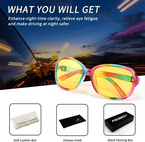 Vista 6 de FEISEDY Gafas de noche clásicas para mujer, antirreflejos, envolventes, amarillas, B2548