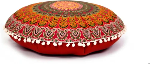 Vista 11 de CRAFT KALA Funda de cojín de 22 pulgadas para meditación, diseño de mandala, funda para puf, asiento redondo, mandala bohemio, de algodón