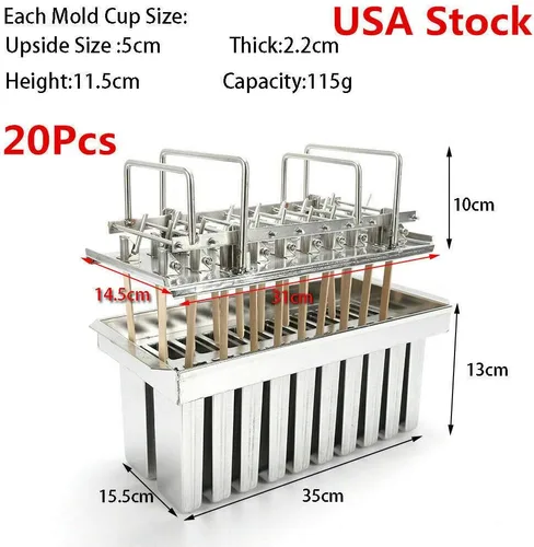 Vista 3 de Moldes para paletas, 20 moldes de acero inoxidable para helados Pop Ice Pop Lolly Paletas Barras de paletas para bricolaje helado helado