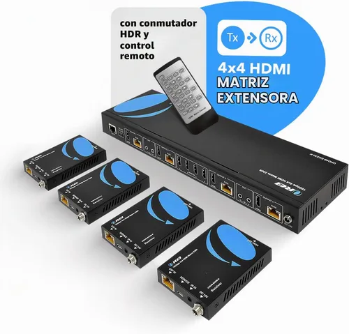 Vista 2 de OREI Matriz Extensora HDMI 4K 4x4 – UltraHD 4K @ 60Hz 4:4:4 sobre cable CAT5e/6/7 individual con conmutador HDR y control IR, RS-232 – hasta 230