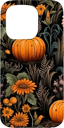 Vista 14 de iPhone 16 Autumn Flower Fall Halloween Spooky Pumpkin Floral Themed Case