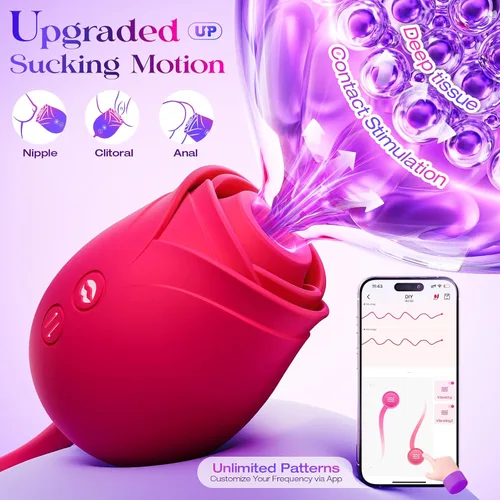 Vista 3 de Consolador vibrador juguetes sexuales para mujeres, juguete sexual MOOLIGIRL Rose con vibradores de punto G de empuje y 10 modos de succión