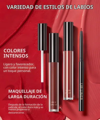 Vista 6 de MAEPEOR Kit de labios todo en uno, 3 en 1, delineador de labios suave y lápiz labial con lápiz labial líquido de terciopelo mate, brillo labial