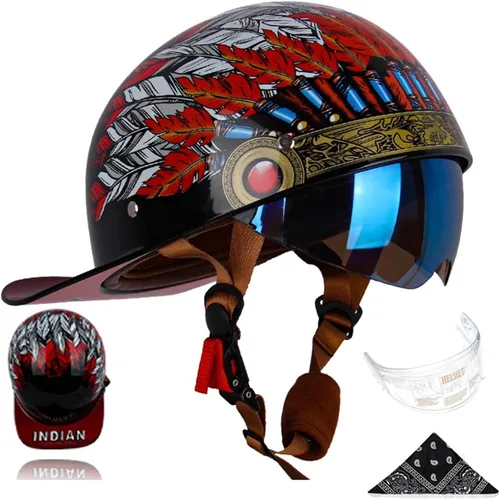 Vista 7 de Gorra de béisbol para motocicleta, 3 unidades, aprobado por DOT, estilo vintage, cara abierta, unisex, para adultos, medios cascos de doble lente