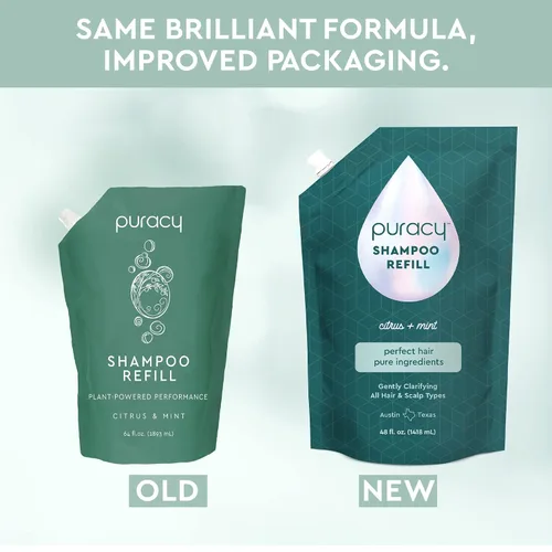 Vista 2 de Puracy Recambio de champú natural, 48 onzas líquidas, el cabello se mantiene más limpio durante más tiempo con LexFeel N5, sin sulfatos
