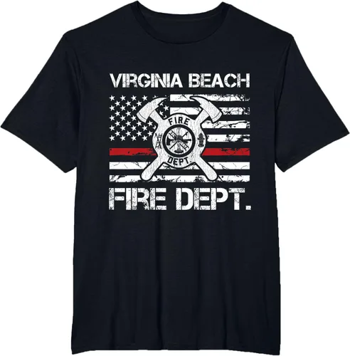 Vista 37 de Virginia Beach Virginia Fire Department - Camiseta delgada de línea roja, Negro