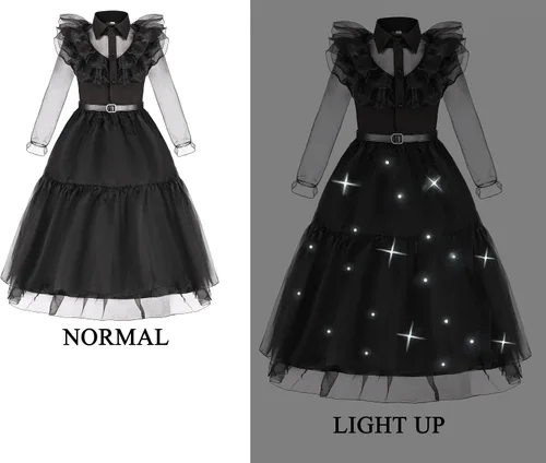 Vista 3 de Disfraz para niñas, disfraz de Halloween iluminado con calcetines, cinturón, collar, banda para el cabello