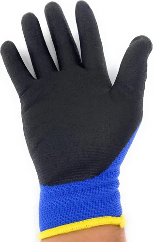 Vista 4 de XL/6 pares de guantes de seguridad Diesel azules recubiertos de látex agarre resistente a cortes