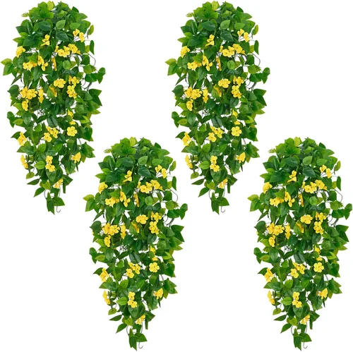 Vista 11 de BLEUM CADE Plantas colgantes falsas, 2pcs plantas colgantes artificiales en maceta, enredaderas de mandala falsas, plantas colgantes vegetación