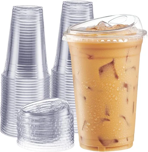 Vista 9 de GUSTO Vasos de plástico transparente con tapas [12 oz - 100 unidades] – Vasos desechables para bebidas de café helado con tapas sin pajilla para 12