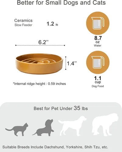 Vista 6 de Comedero de cerámica con laberinto para perros de alimentación lenta con borde de silicona antideslizante – Tazón de gres resistente