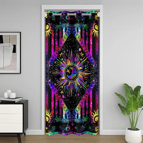 Vista 27 de Erosebridal Cortina de puerta de teñido anudado, cortina opaca bohemia, cortina exótica abstracta en espiral, elegante cortina hippie para puerta