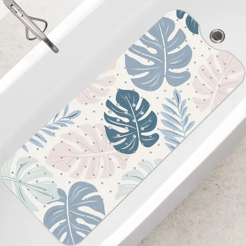Vista 11 de SHUCHING - Alfombra de baño antideslizante azul para bañera de 40 x 16 pulgadas, estilo bohemio Tapete de bañera para ancianos sin moho, tapete