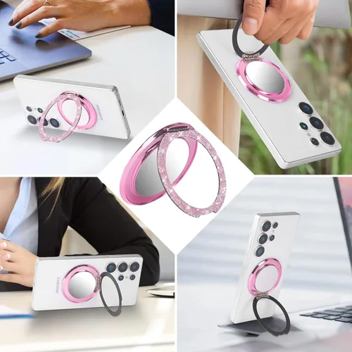Vista 6 de Soporte para anillo de dedo, anillo de metal brillante para teléfono con espejo para iPhone 17 Pro Max, Galaxy S26 Ultra, soporte de anillo