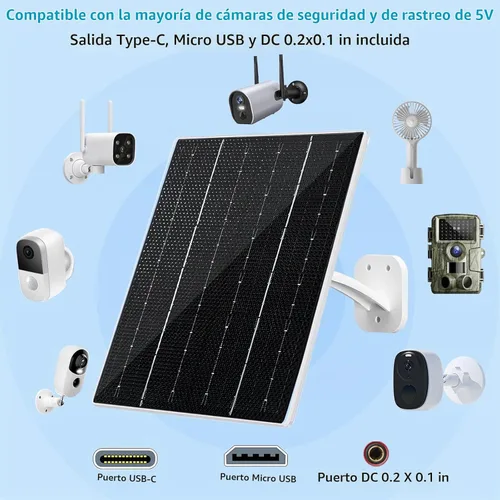 Vista 2 de FUTUREZEN - Panel solar de 10 W para cámaras de seguridad, CC/USB-C/USB, blanco, 1 paquete