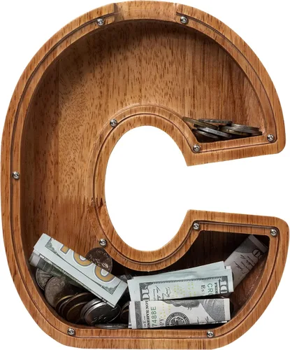 Vista 52 de Alcancía para niños y niñas, alcancía de madera con letra grande del alfabeto con inicial A, banco de monedas, regalos divertidos para cumpleaños