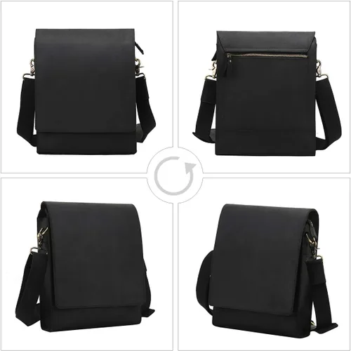 Vista 5 de Leathario Bandolera de piel auténtica para hombre, bolso de hombro pequeño estilo retro para viajes y trabajo, Taille unique