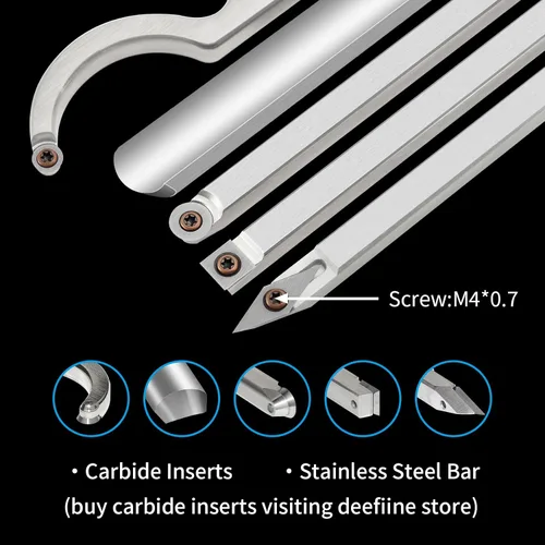 Vista 4 de Juego de herramientas de torneado de madera de carburo de tamaño completo con mango de goma 6pcs Lathe Chisel Set Include Swan Neck Hollowing