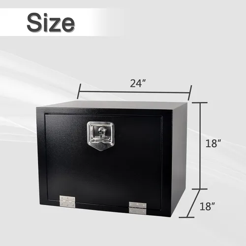 Vista 2 de Caja de herramientas de acero negro de 24 pulgadas, para camioneta, coche, remolque, almacenamiento en exterior, organizador de herramientas