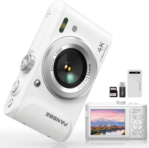 Vista 8 de Fansbe Smart Cámara digital, cámara de vlogging 4K con 64 MP, cámaras digitales apuntar y disparar con zoom de 18X, antivibración, dial de modo