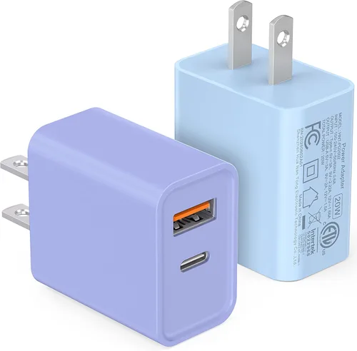 Vista 23 de [Paquete de 2] Adaptador de doble puerto de carga rápida USB C de 20 W Blanco