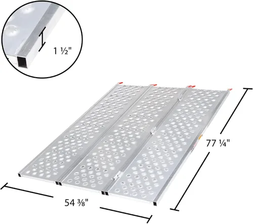 Vista 2 de Black Widow Rampa de Carga de ATV de Aluminio Extra Ancha Tri-Plegable con Superficie de Placa Perforada 77" x 54" - Capacidad de Peso de 1,500 lb