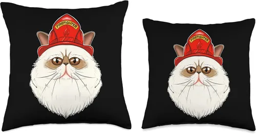 Vista 3 de Himalayan Cat Gifts & Firefighter Gifts Lover I Fireman Firefighter Himalayan Cat - Almohada de 16 x 16 pulgadas, multicolor