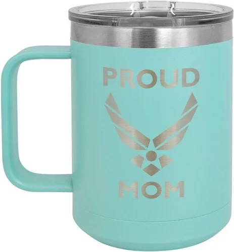 Vista 17 de PROUD AIR FORCE MOM BLACK Taza de café de 15 oz con tapa deslizante Taza de café de viaje aislada Ideas de regalo del día de la madre de hijo