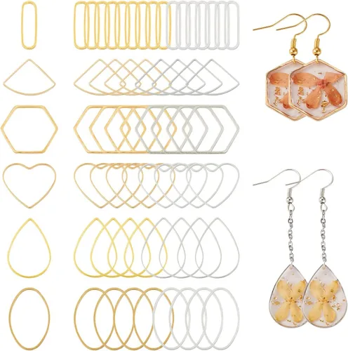 Vista 9 de FASHEWELRY 35 anillos de acero inoxidable con eslabones de corazón, 4 tamaños, diseño de corazón dorado, bisel abierto, conectores para colgar