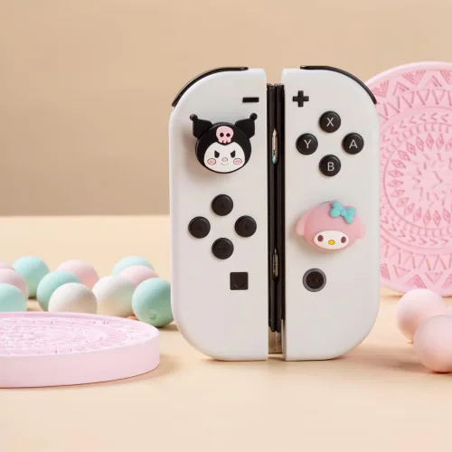 Vista 3 de PERFECTSIGHT Lindas tapas de agarre para pulgar compatibles con consola Nintendo Switch OLEDLite, cubierta de botón analógico de silicona suave