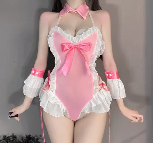 Vista 3 de JasmyGirls Linda lencería de anime para cosplay, disfraz de sirvienta, juego de roles, body japonés Kawaii de una pieza, pijama