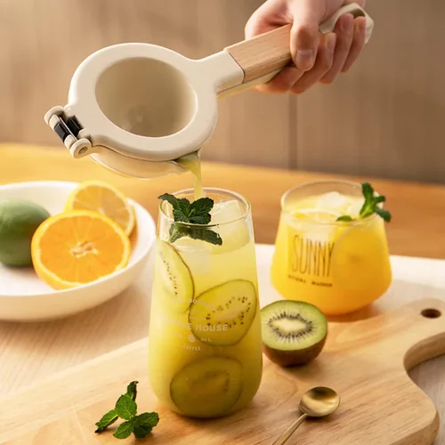 Vista 3 de Exprimidor de cítricos, Exprimidor manual de metal Exprimidor de limón con mango de madera, Exprimidor de cítricos de mano Herramienta de cocina