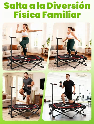 Vista 6 de 42" Foldable Mini Trampoline- 450lb Capacity Fitness Rebounder w/3-Level Adjustable T-Bar, Adults Workout Trampoline, Non-Slip Pad Foldable Design
