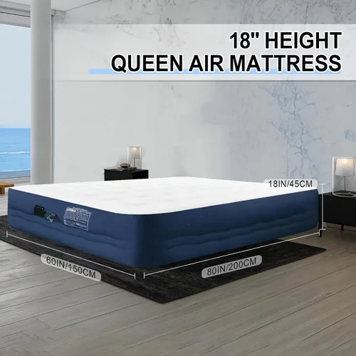 Vista 2 de Colchón de aire Queen con bomba recargable incorporada, cama inflable elevada de 18 pulgadas para acampar e invitados, inflado rápido de 3 minutos