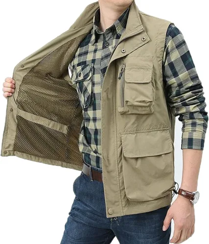 Vista 3 de CCSYUS Men's Outerwear Vests Casual Outdoor Work Safari Fishing Vest Lightweight Travel Photo Cargo Vest Jacket