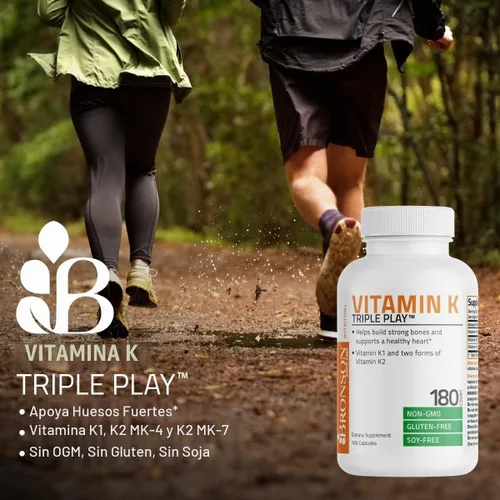 Vista 4 de Suplemento de Vitamina K Triple Play de Bronson (vitamina K2 MK7 / vitamina K2 MK4 / vitamina K1) 0,00002 oz, 1 550 mcg de vitamina K total: 100