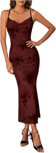 Vista 17 de SOLY HUX Vestido de malla floral para mujer, vestido largo para cóctel Estampado floral multicolor.