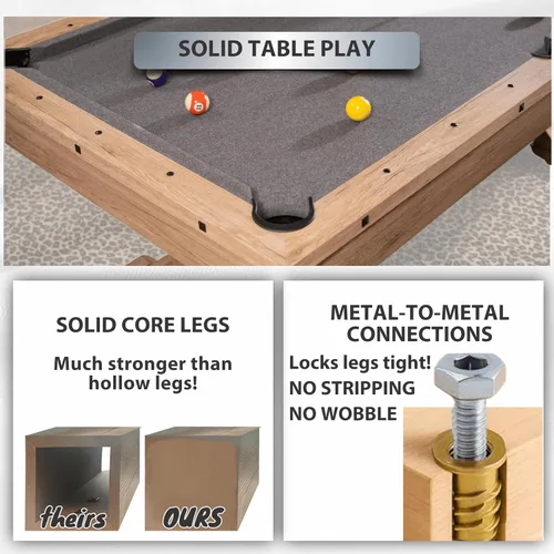 Vista 8 de Mesa de billar multijuego 3 en 1 de 7 pies con mesa de ping pong con mesa de ping pong con asiento de banco de almacenamiento doble. Incluye billar