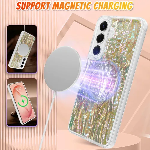 Vista 716 de Bonoma - Funda compatible con Samsung Galaxy S21 Plus, diseño de corazón con purpurina, color rosa Support for MagSafe, Plating Magnetic Case TPU