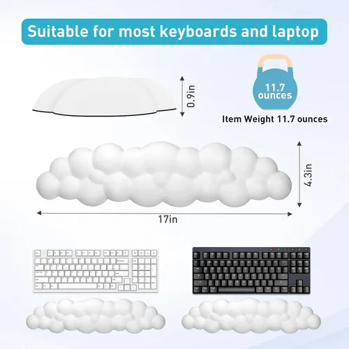 Vista 6 de Cloud - Teclado reposamuñecas – Espuma viscoelástica con soporte de muñeca de piel sintética para teclados de computadora, diseñado ergonómicamente